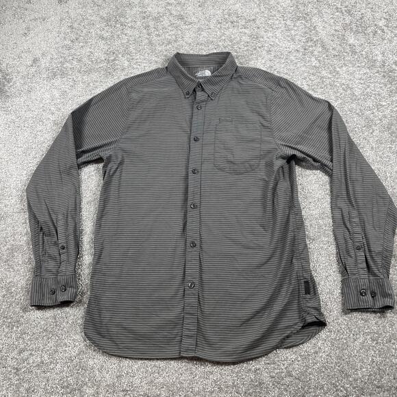 North Face Button Down Shirt Mens Medium Stripe Long Sleeve Outdoors Gray - Picture 2 of 13